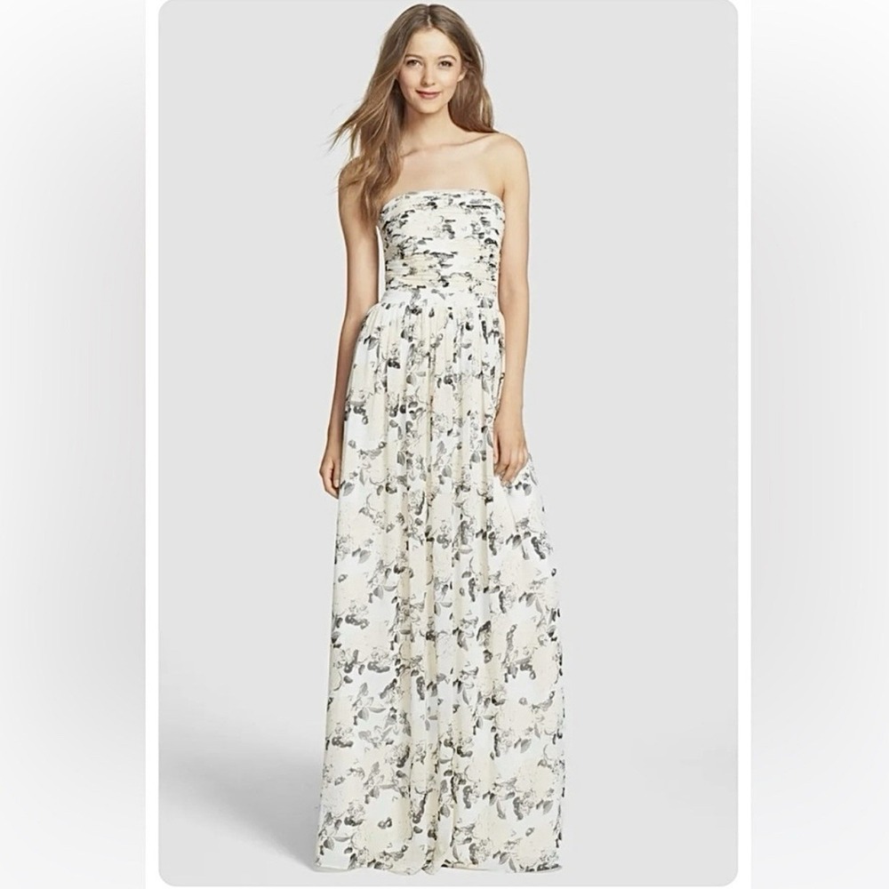 ERIN by Fetherston Beige Peach Maxi Long‎ Floor Length Chiffon Floral Dress 0 XS